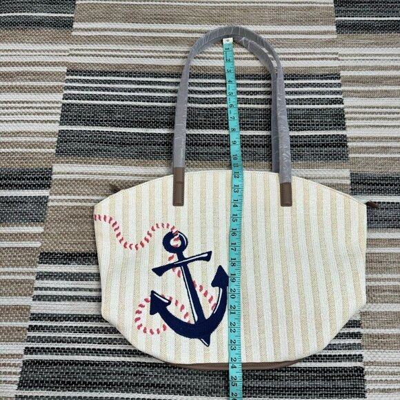 Vera Bradley Women's Straw Tote Bag Regatta Anchor Cream Nautical Multi Large - Picture 10 of 12